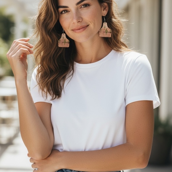 Western Cactus Print Wooden Earrings - Picture 4 of 6